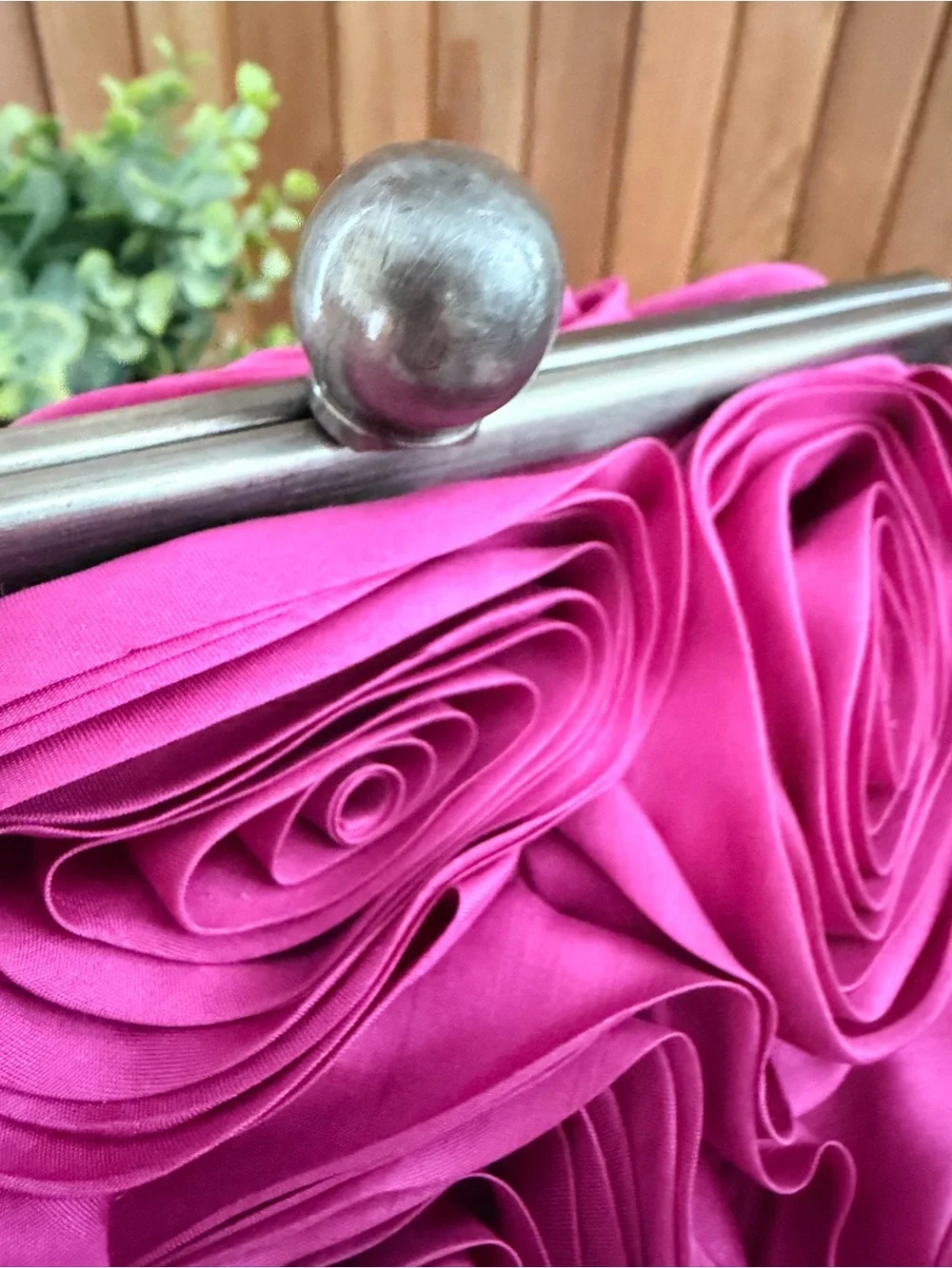 BODEN Rosette Statement Clutch Bag in 3D Textured Fuscia, Evening Piece - Picture 8 of 8